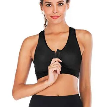 Women's Zip Front Sports Bra Wireless Post-Surgery Bra Active Yoga Sports Bras Large