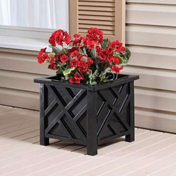 Miles Kimball Set of 2 Chippendale Planter Boxes, Black, Outdoor Décor – Plant Holder for Garden,...