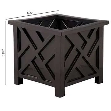 Miles Kimball Set of 2 Chippendale Planter Boxes, Black, Outdoor Décor – Plant Holder for Garden, Patio and Lawn, Weather-Resistant Polypropylene – 14 ¾” sq. x 13 ¼ H Overall