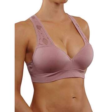 ROUGHRIVER Women's Yoga Crop Top Sports Bra with NOT Removable Adding Volume Pads Breathable Race Back (L 38-40 Cup B/D, RRCT400-ROS)
