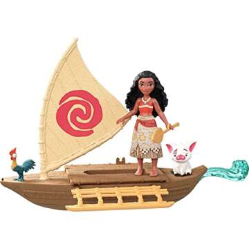 Mattel Disney Princess Moana Small Doll & Boat Playset with Floating Boat Vehicle & 2 Character Frie...