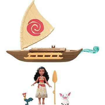 Mattel Disney Princess Moana Small Doll & Boat Playset with Floating Boat Vehicle & 2 Character Friends, from Mattel Disney Movie