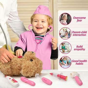 Liberry Doctor Kit for Toddlers 3 4 5 6 Years Old, 26 Pcs Kids Doctor Playset with Dog Toy, Stethoscope and Dress Up Costume, Pretend Play Medical Gift for Girls (Pink)