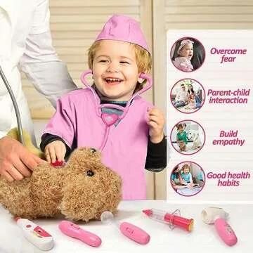 Liberry Doctor Kit for Toddlers 3 4 5 6 Years Old, 26 Pcs Kids Doctor Playset with Dog Toy, Stethoscope and Dress Up Costume, Pretend Play Medical Gift for Girls (Pink)