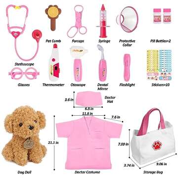 Liberry Doctor Kit for Toddlers 3 4 5 6 Years Old, 26 Pcs Kids Doctor Playset with Dog Toy, Stethoscope and Dress Up Costume, Pretend Play Medical Gift for Girls (Pink)
