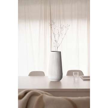 Elegant Bloomingville Tall White Ceramic Fluted Vase - Modern Home Decor
