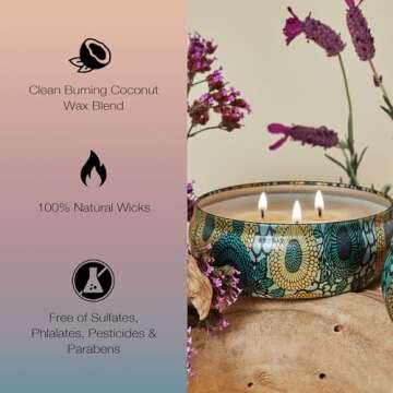 Voluspa French Cade Lavender, 3 Wick Tin Candle, 12 oz, 40 Hour Burn Time, Coconut Wax for Clean Burning, Handcrafted in the USA