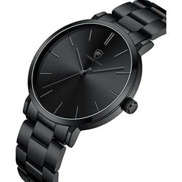 GOLDEN HOUR Men's Watches Slim Minimalist Runway Black Stainless Steel Quartz Analog Watch with Grey...