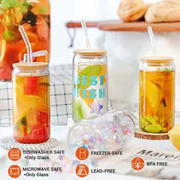Combler 16 oz Drinking Glasses with Lids and Straws