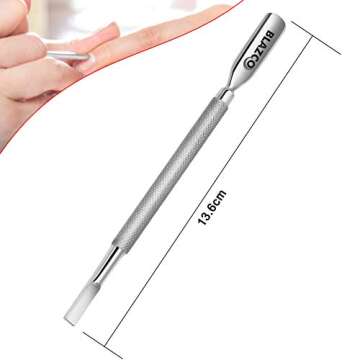 Blazco Cuticle Pusher and knife Professional Grade Stainless Steel Dual Sided Nail Cleaner, Durable ...