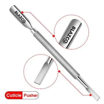 Blazco Cuticle Pusher and knife Professional Grade Stainless Steel Dual Sided Nail Cleaner, Durable Manicure and Pedicure Cutter Tool for Finger and Toe Nails Perfect (Pack of 1, Silver)