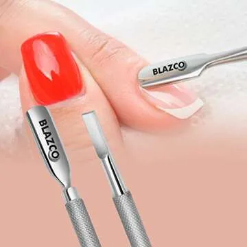 Blazco Cuticle Pusher and knife Professional Grade Stainless Steel Dual Sided Nail Cleaner, Durable Manicure and Pedicure Cutter Tool for Finger and Toe Nails Perfect (Pack of 1, Silver)