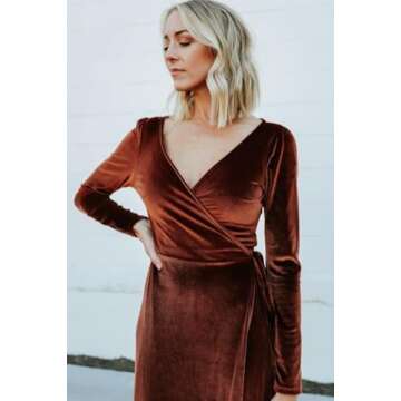 Loyeloy Women's Black V Neck Wrap Long Sleeves Bridesmaid Dresses for Women Self Tie Simple Aline Maxi Velvet Dress Formal Party Dress with Pockets 20 Plus Size