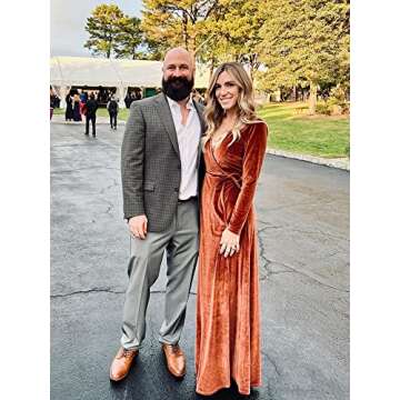 Loyeloy Women's Black V Neck Wrap Long Sleeves Bridesmaid Dresses for Women Self Tie Simple Aline Maxi Velvet Dress Formal Party Dress with Pockets 20 Plus Size