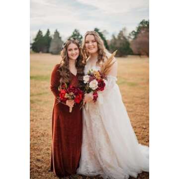 Loyeloy Women's Black V Neck Wrap Long Sleeves Bridesmaid Dresses for Women Self Tie Simple Aline Maxi Velvet Dress Formal Party Dress with Pockets 20 Plus Size