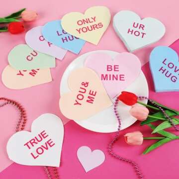 Nuanchu 200 Pcs Conversation Hearts Napkins for Valentine's Day Decorations Heart Shaped Paper Napkins Heart Disposable Beverage Cocktail Napkins for Valentine Dinner Wedding Holiday Party Gift Decor