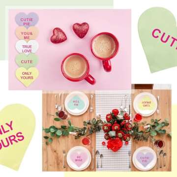 Nuanchu 200 Pcs Conversation Hearts Napkins for Valentine's Day Decorations Heart Shaped Paper Napkins Heart Disposable Beverage Cocktail Napkins for Valentine Dinner Wedding Holiday Party Gift Decor