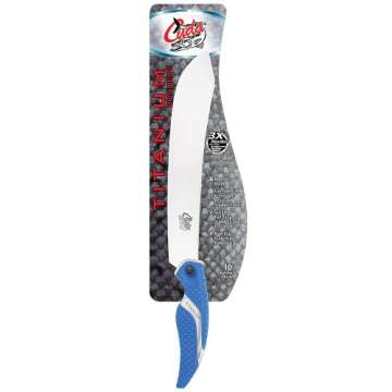 CUDA 10" Butcher Saltwater Wide Blade Oversized Backbone Titanium Bonded Corrosion Resistant Stainless Steel Fish Knife with Non-Slip Scale Pattern Grip, Blue