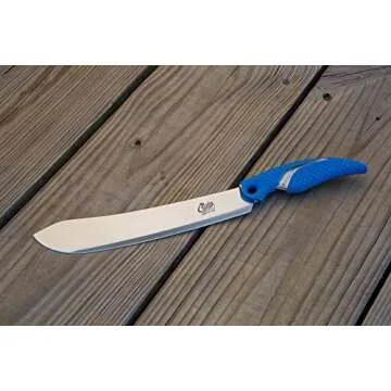 CUDA 10" Butcher Saltwater Wide Blade Oversized Backbone Titanium Bonded Corrosion Resistant Stainless Steel Fish Knife with Non-Slip Scale Pattern Grip, Blue