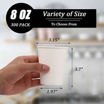 Lamosi 300 Pack Paper Cups 8 oz, Disposable Coffee Cups, Paper Coffee Cups 8 oz, White Hot/Cold Beve...