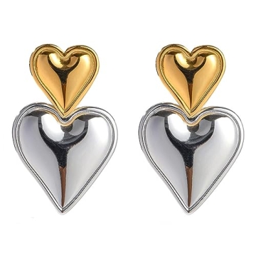 Heart Drop Earrings in Gold Silver for Women Fashion
