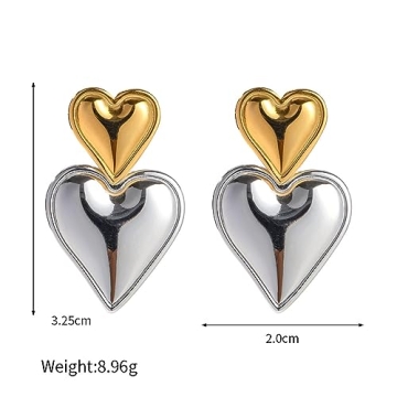 Heart Drop Earrings in Gold Silver for Women Fashion