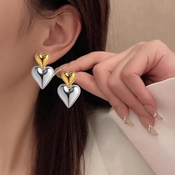 Heart Drop Earrings in Gold Silver for Women Fashion