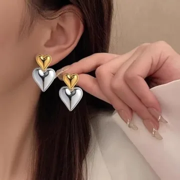 Heart Drop Earrings in Gold Silver for Women Fashion