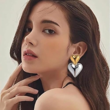 Heart Drop Earrings in Gold Silver for Women Fashion