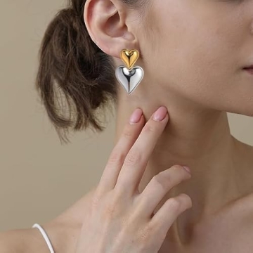 Heart Drop Earrings in Gold Silver for Women Fashion