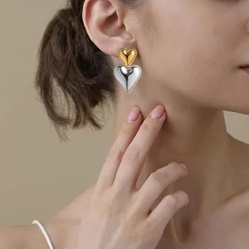 Heart Drop Earrings in Gold Silver for Women Fashion