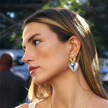 Heart Drop Earrings in Gold Silver for Women Fashion