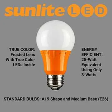 Sunlite A19/3W/O/LED LED A19 Colored Light Bulb, 3 Watts (25w Equivalent), E26 Medium Base, Non-Dimmable, UL Listed, 1 Count (Pack of 1), Orange