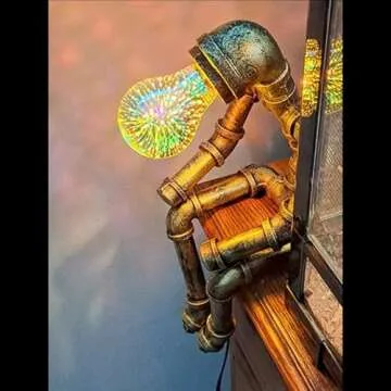 PUPERY Steampunk Table Lamp,Retro Industrial Bronze Pipe Robot Desk Lamp with 2 Edison Bulbs Lamp Creative Gift