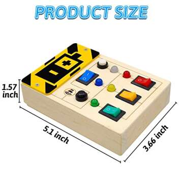 Toddler Toys Busy Board Montessori Toys Sensory Toys for Toddlers 1 2 3 4 Years Old, Wooden Travel Light Up Busy Board Toys with Buttons to Push Educational Learning Fidget Toy for Boy Girls Gifts