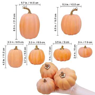 Winlyn 10 Pcs Assorted Artificial Orange Pumpkins Decorative Pumpkins Faux Light Orange Pumpkins Foa...