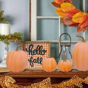 Winlyn 10 Pcs Assorted Artificial Orange Pumpkins Decorative Pumpkins Faux Light Orange Pumpkins Foam Pumpkins for Fall Harvest Autumn Wedding Thanksgiving Halloween Table Centerpiece Mantel Décor