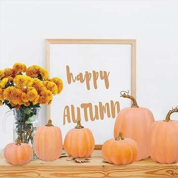 Winlyn 10 Pcs Assorted Artificial Orange Pumpkins Decorative Pumpkins Faux Light Orange Pumpkins Foam Pumpkins for Fall Harvest Autumn Wedding Thanksgiving Halloween Table Centerpiece Mantel Décor