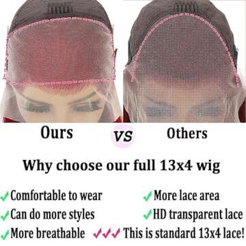 MUPRETTY 30Inch Lace Front Human Hair Wig in Burgundy