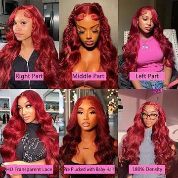 MUPRETTY 30Inch Lace Front Human Hair Wig in Burgundy