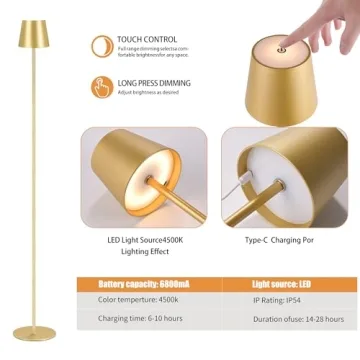 IMQSQIK Cordless Floor Lamp - Rechargeable LED Light