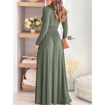 ANRABESS Women Deep V Neck Long Sleeve Slit 2024 Fall Elegant Formal Wedding Guest Cocktail Evening Date Prom Maxi Long Dress Green Large