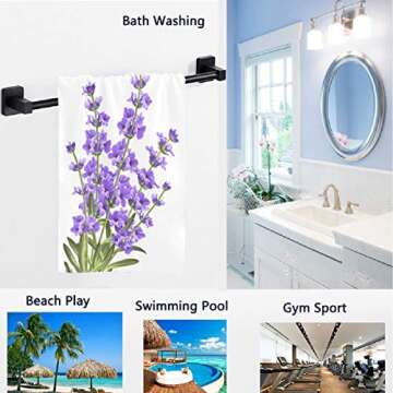 Naanle Beautiful Lavender Flower Print Elegant Soft Guest Hand Towels for Bathroom, Hotel, Gym and S...