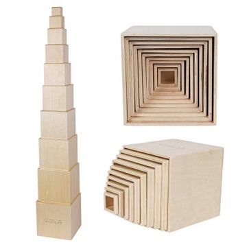 TOWO Wooden Stacking Boxes-Nesting and Sorting Cups Blocks for Toddlers-Stacking Cubes Educational L...
