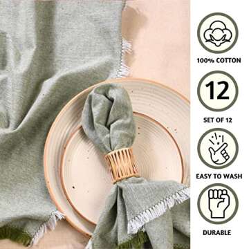 Folkulture 12 Pack Green Washable Cloth Napkins – Eco-Friendly Dining Essentials