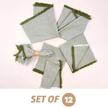 Folkulture Cloth Napkins Set of 12 Green Washable Napkins