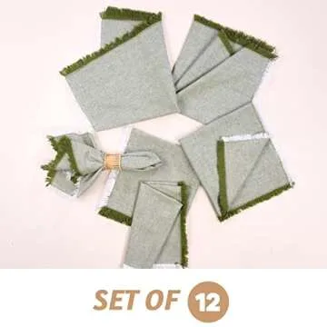 Folkulture Cloth Napkins Set of 12 Green Washable Napkins