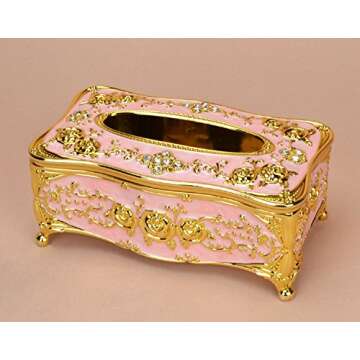 Moolecole European Ornate Tissue Box Cover Arcrylic Paper Napkin Holder Home Hotel Decor Gold Pink