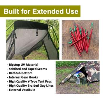 Ridgeback One Person Tent, Easy to Setup Ruggedized Waterproof Tent for Camping (RBS Camouflage)