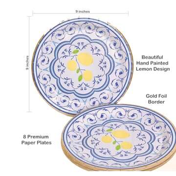 Capri Lemon Paper Plates - Set of 8 Paper Plates - Picnic Party Supplies - Engagement Party Supplies...